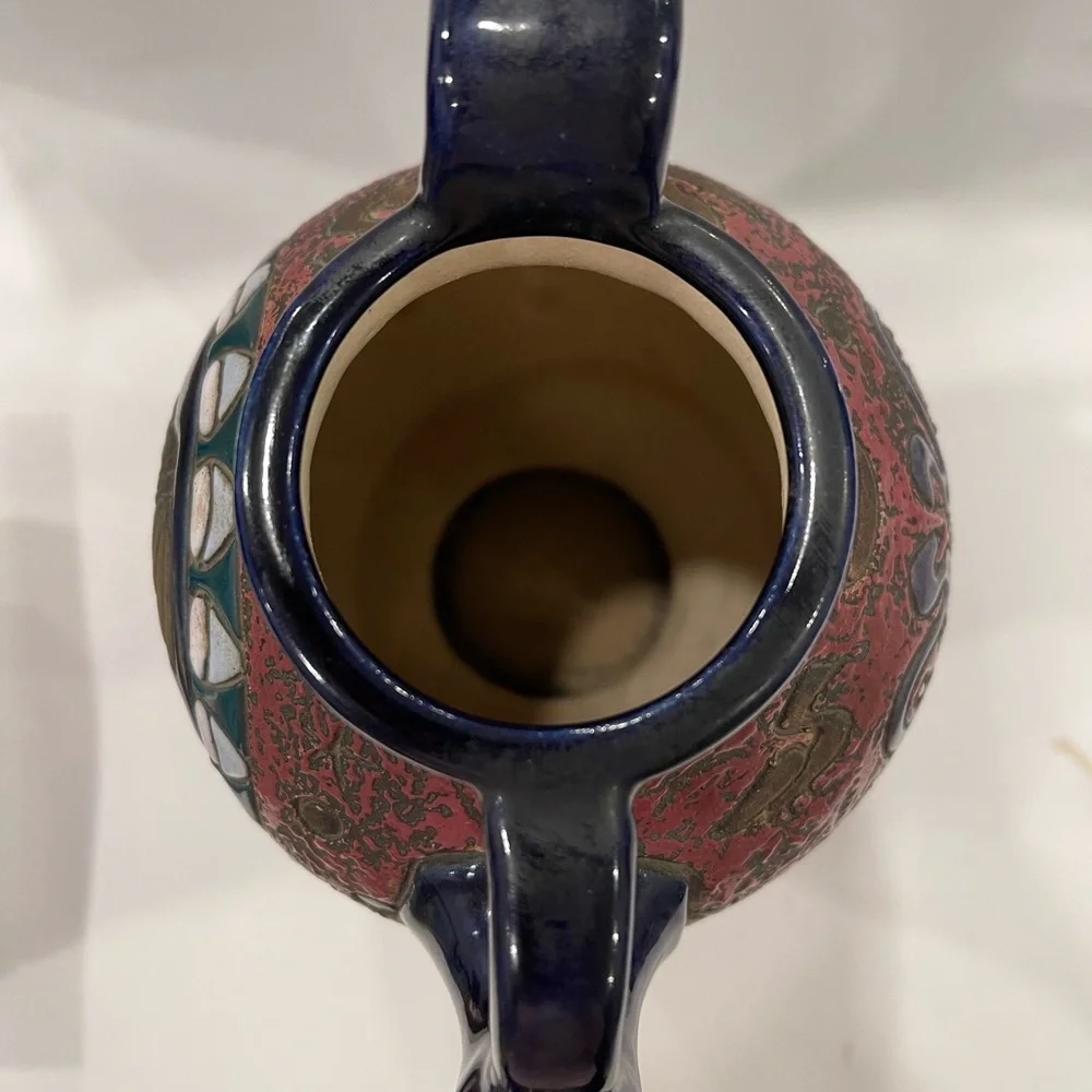 Antique Amphora ceramic vase Egypt art deco nouveau Czechoslovakia Marked Signed - Picture 4 of 16